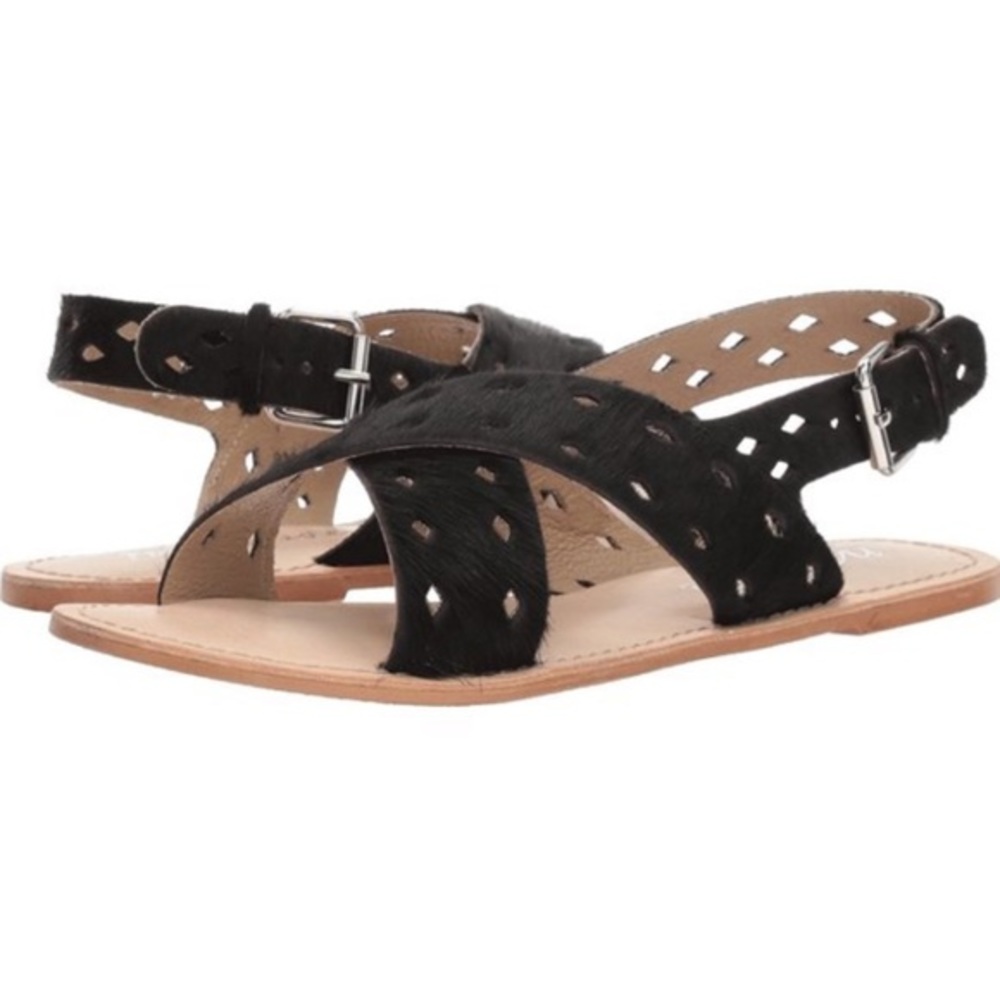 NWT Matisse Whistler Women’s Black Calf Mohair Perforated Leather Sandals Sz 10